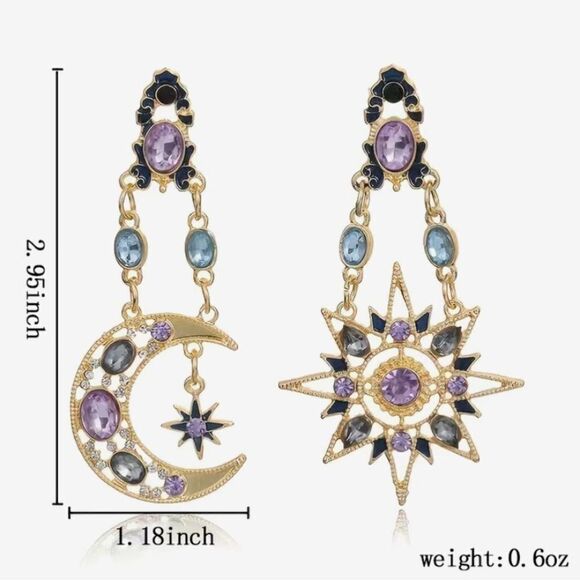 🔅🆕🔅 🌙 💜 Elegant Crystal Sun Moon Drop Long Earrings ☀️🌙✨ - Picture 7 of 11